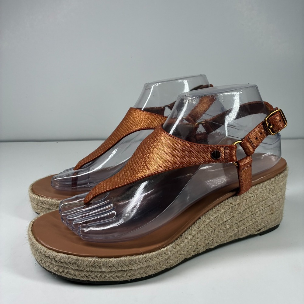 Vionic Kirra Women's US 8 Copper Leather Orthotic Casual Wedge Espadrille Sandal